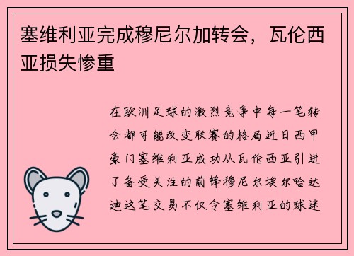 塞维利亚完成穆尼尔加转会，瓦伦西亚损失惨重
